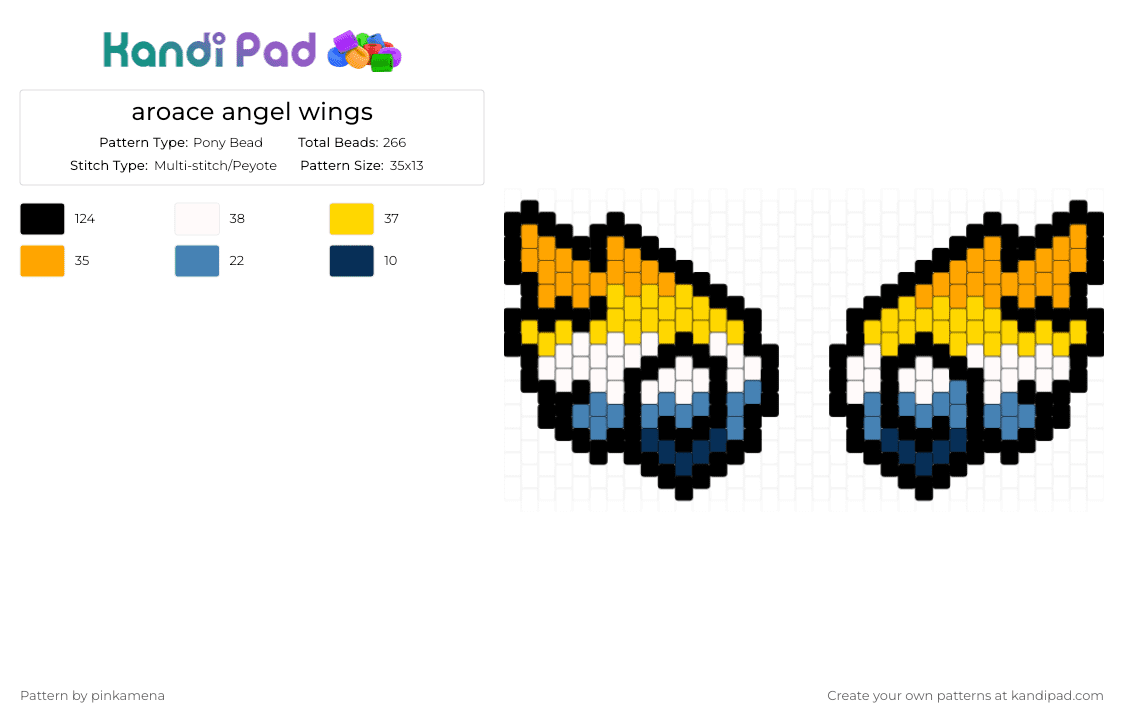 aroace angel wings - Pony Bead Pattern by mangle on Kandi Pad - accessory, lgbt, lgbtq, lgbtqia, orange, pride, yellow