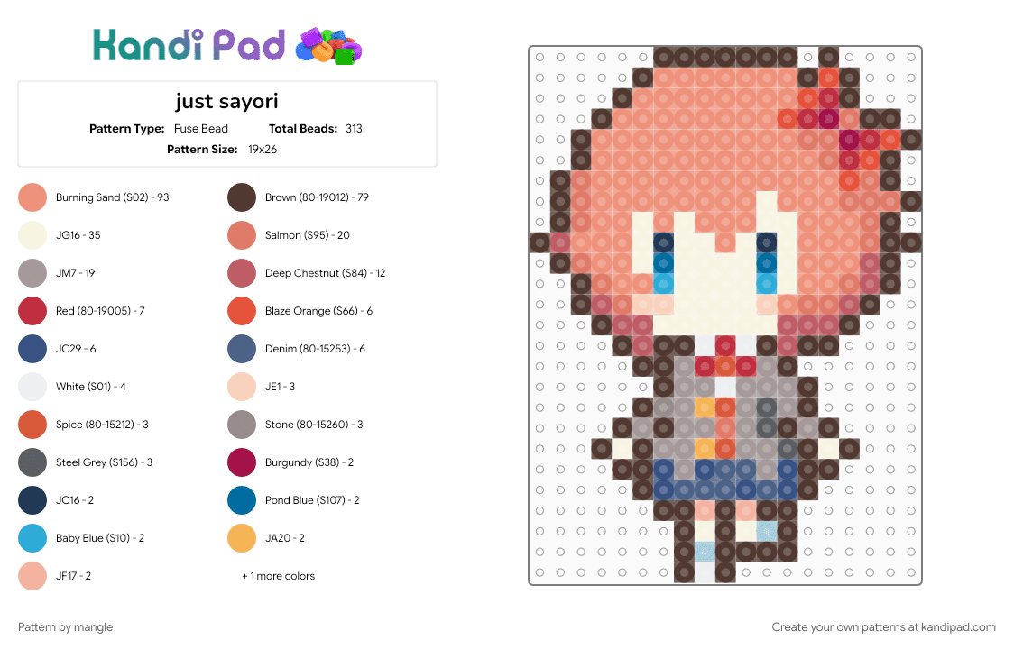 just sayori - Fuse Bead Pattern by mangle on Kandi Pad - anime, brown, cute, ddlc, doki doki literature club, kawaii, orange, video game
