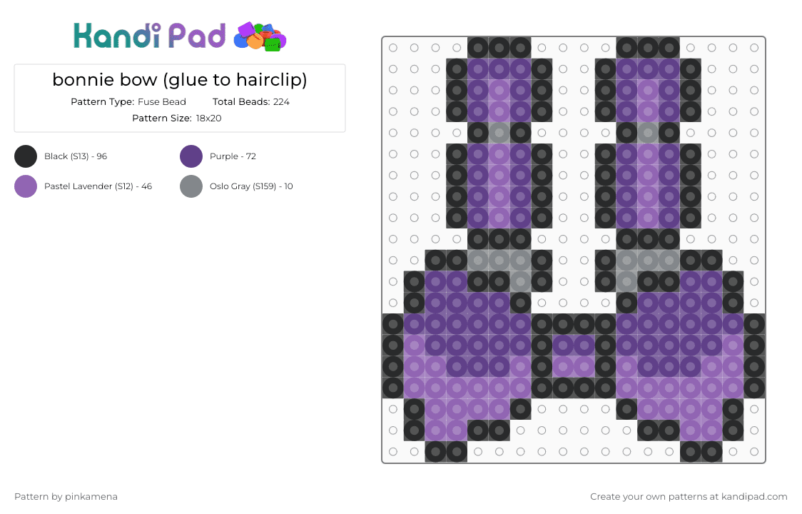 bonnie bow (glue to hairclip) - Fuse Bead Pattern by pinkamena on Kandi Pad - pink,purple,fnaf,five nights at freddys,accessory,accessories,hairbow,video game