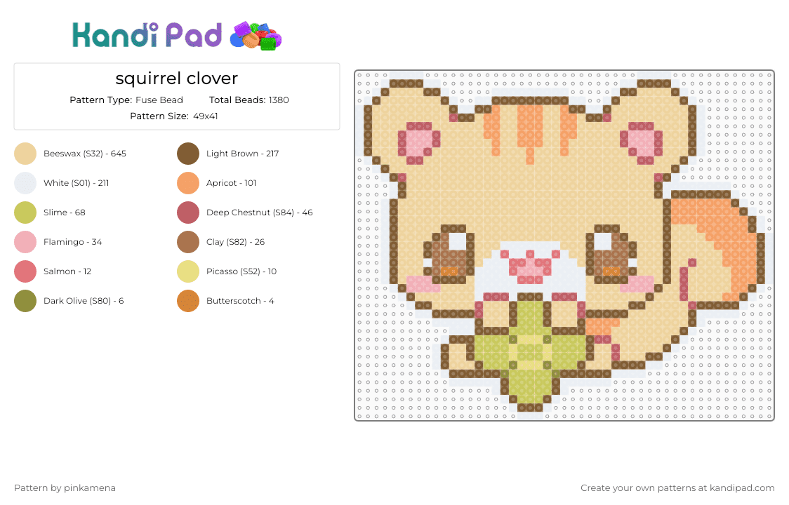 squirrel clover - Fuse Bead Pattern by pinkamena on Kandi Pad - tan,beige,cute,kawaii,animal,animals,lucky