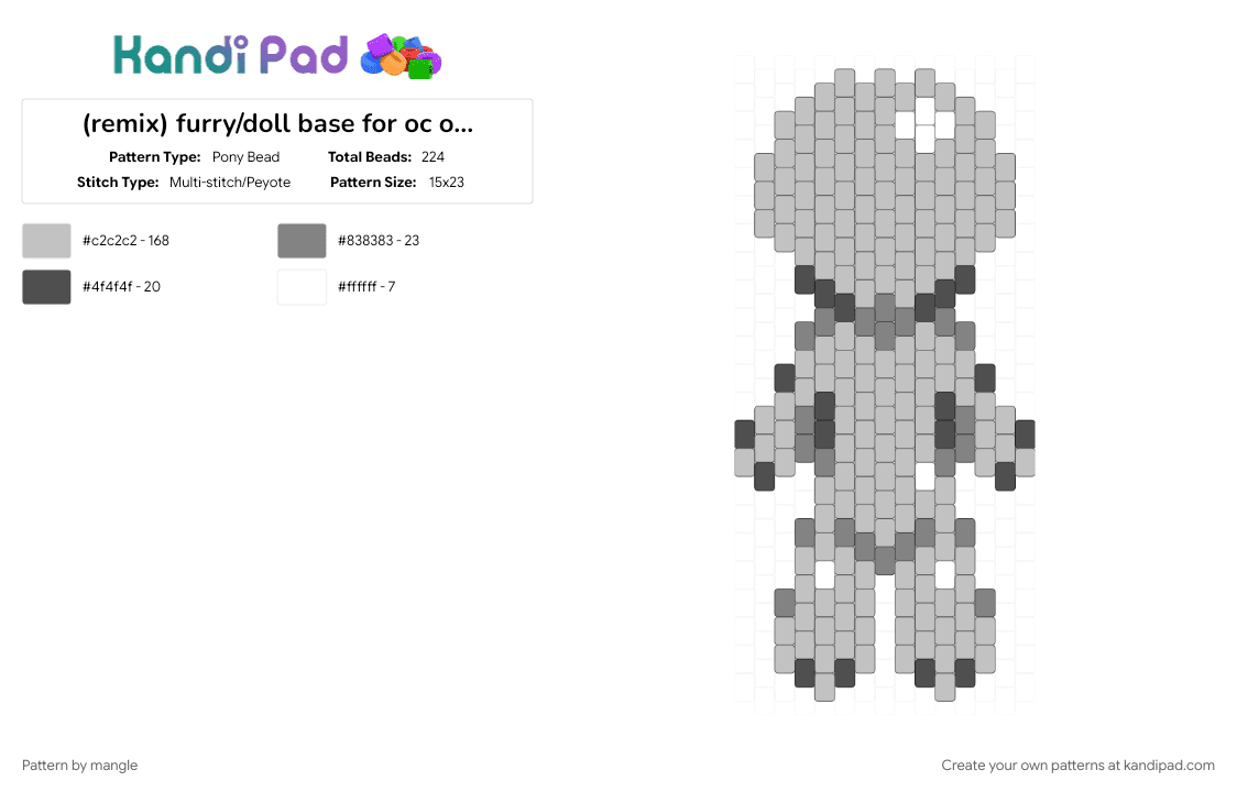 furry/doll base for oc or character - Pony Bead Pattern by mangle on Kandi Pad - animal anthropomorphic, anthro, beige, cutecore, doll human, furry, original character, scene emo, scenemo