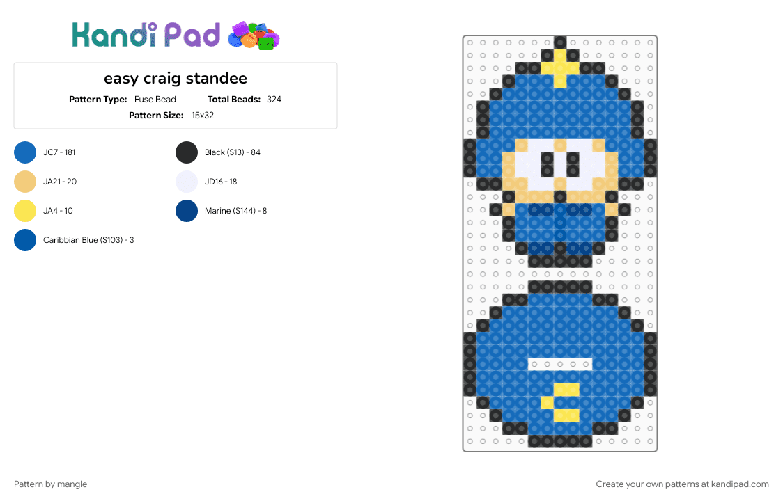 easy craig standee - Fuse Bead Pattern by mangle on Kandi Pad - animation animated, beginner, blue, cartoon, craig tucker, south park, tv show