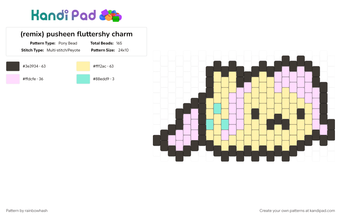 pusheen fluttershy charm - Pony Bead Pattern by mangle on Kandi Pad - brown, cute, decora, flutter shy, kawaii, keychain, kitty cat, mlp, my little pony, yellow