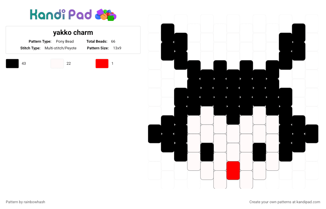 yakko charm - Pony Bead Pattern by rainbowhash on Kandi Pad - black,white,animaniacs,warner bros,cartoon,90s,animation