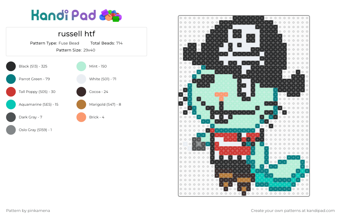 russell htf - Fuse Bead Pattern by pinkamena on Kandi Pad - black,teal,light blue,happy tree friends,cute,kawaii,furry,animal,animals,pirate,cartoon