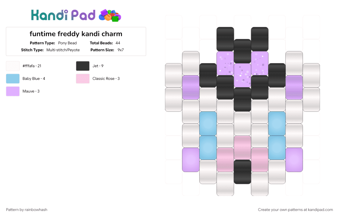 funtime freddy kandi charm - Pony Bead Pattern by mangle on Kandi Pad - bear, charms, cute, five nights at freddys, fnaf, kawaii, light blue, pink, sister location, video game, white