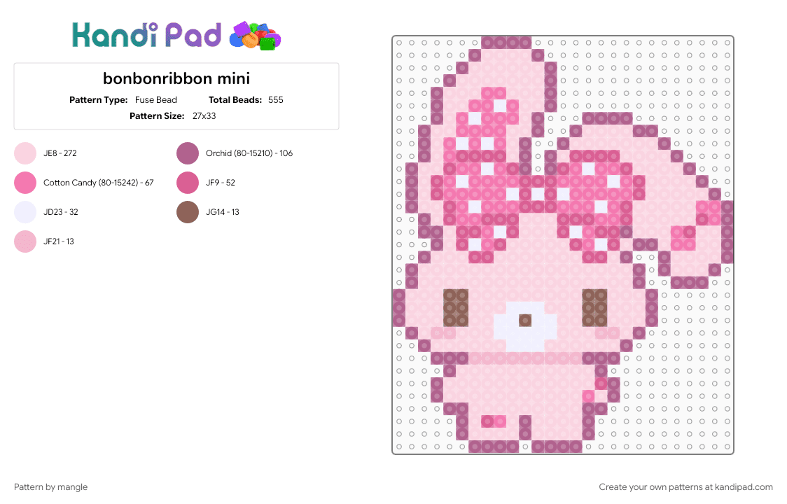 bonbonribbon mini - Fuse Bead Pattern by mangle on Kandi Pad - animal animals, bunny rabbit, cute kawaii, cutecore, decora, kawaiicore, pink, sanrio