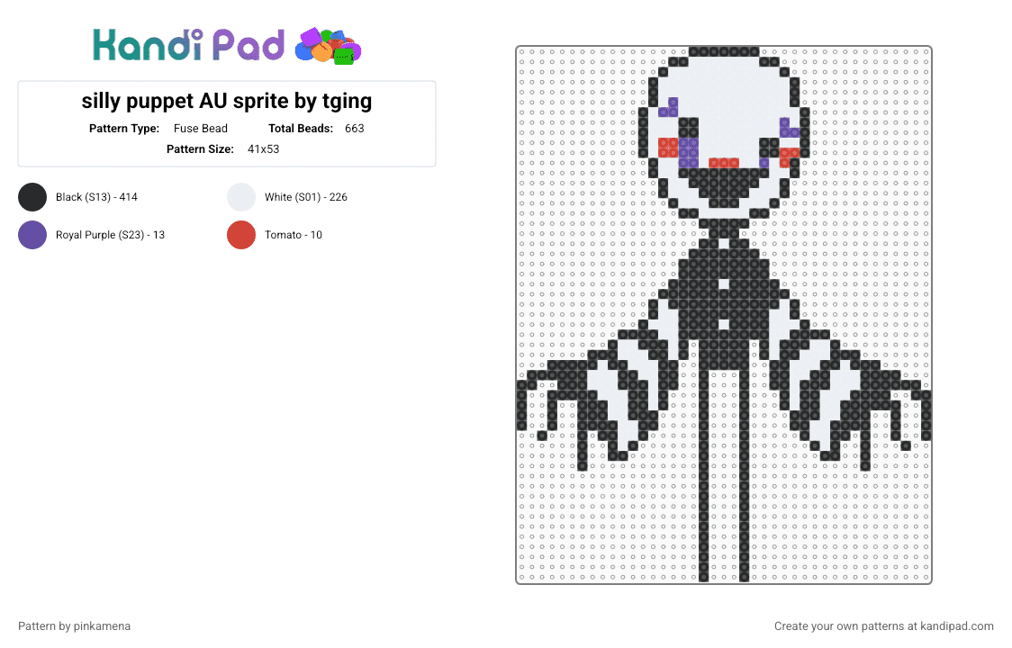 silly puppet AU sprite by tging - Fuse Bead Pattern by pinkamena on Kandi Pad - black,white,red,purple,fnaf,five nights at freddys,video game,marionette