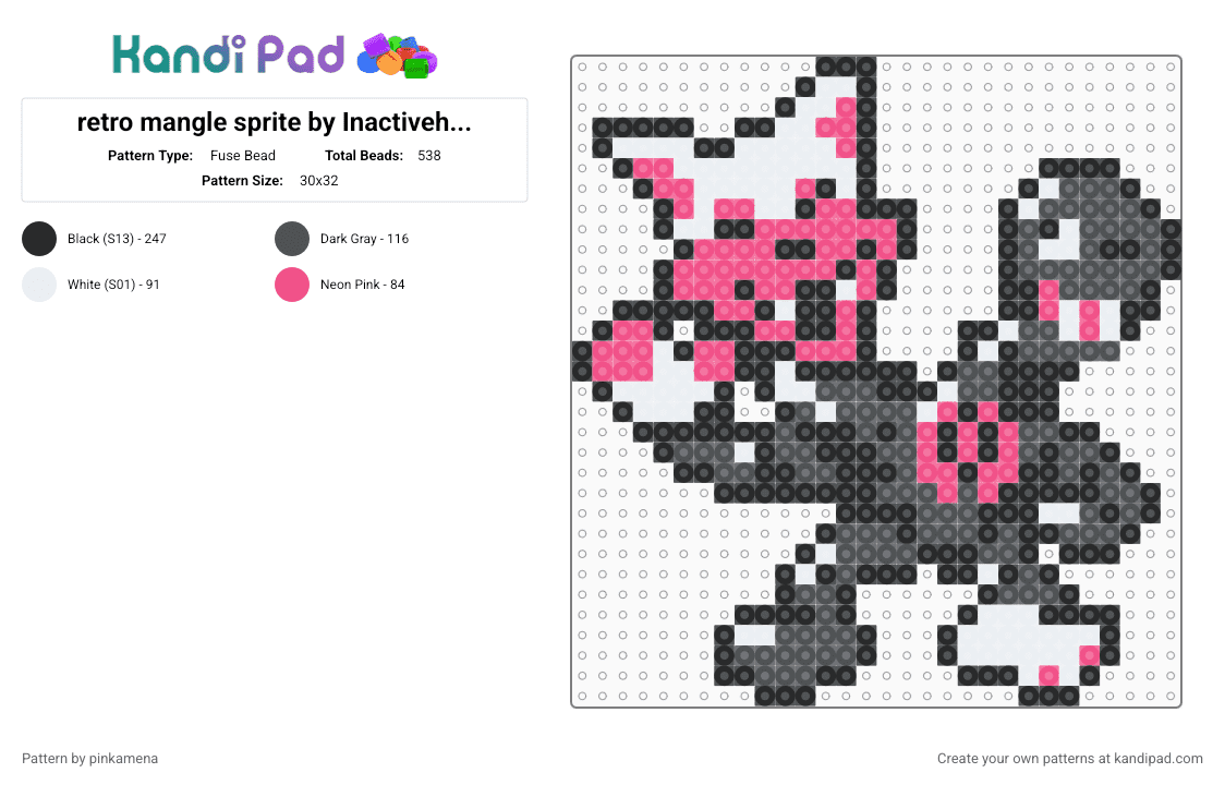 retro mangle sprite by Inactiveherenow - Fuse Bead Pattern by pinkamena on Kandi Pad - pink,gray,fnaf,five nights at freddys,keychain,8bit,video game,horror
