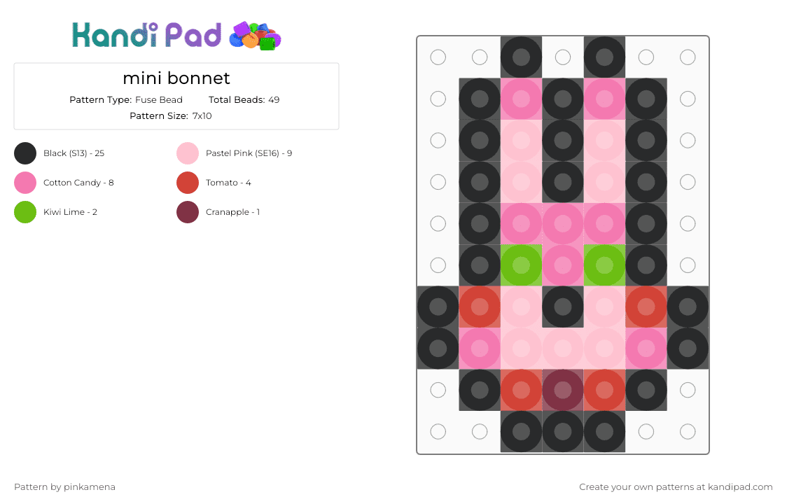 mini bonnet - Fuse Bead Pattern by mangle on Kandi Pad - black, charm, easy, five nights at freddys, fnaf, keychain, pink, small, tiny, video game