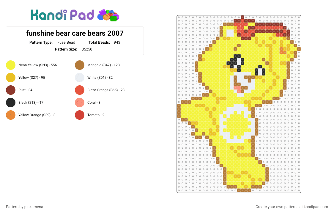 funshine bear care bears 2007 - Fuse Bead Pattern by mangle on Kandi Pad - animal, care bear, carebear, carebears, cartoon, cute, fun shine, kawaii, yellow