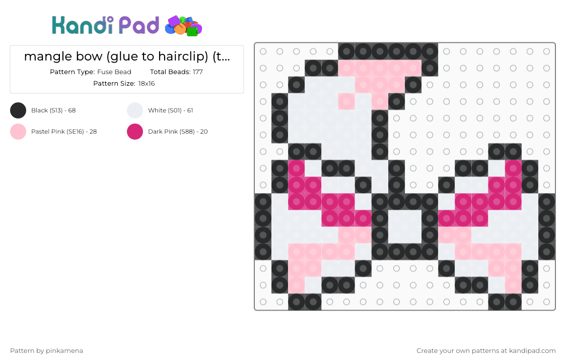 mangle bow (glue to hairclip) (toy/funtime foxy) - Fuse Bead Pattern by pinkamena on Kandi Pad - white,pink,fnaf,five nights at freddys,accessory,accessories,hairbow,video game