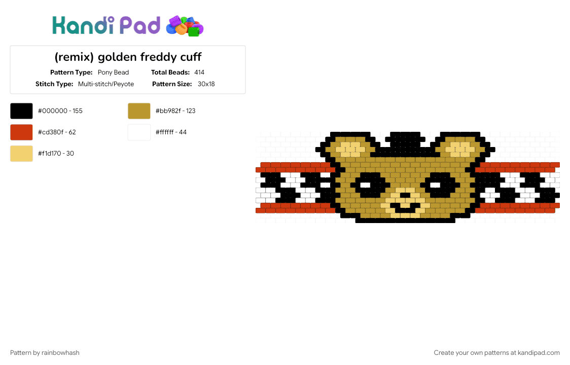 (remix) golden freddy cuff - Pony Bead Pattern by rainbowhash on Kandi Pad - animal, bear, cute, five nights at freddys, fnaf, gold, video game