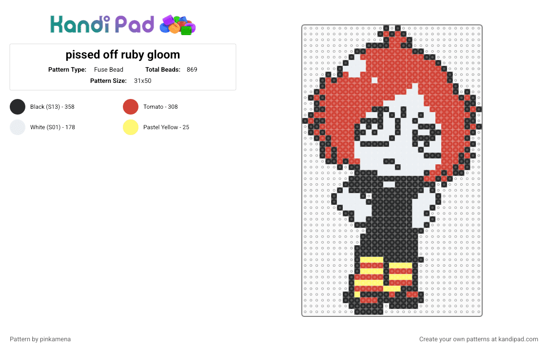 pissed off ruby gloom - Fuse Bead Pattern by pinkamena on Kandi Pad - red,emo,gothic,goth,cartoon,2000s