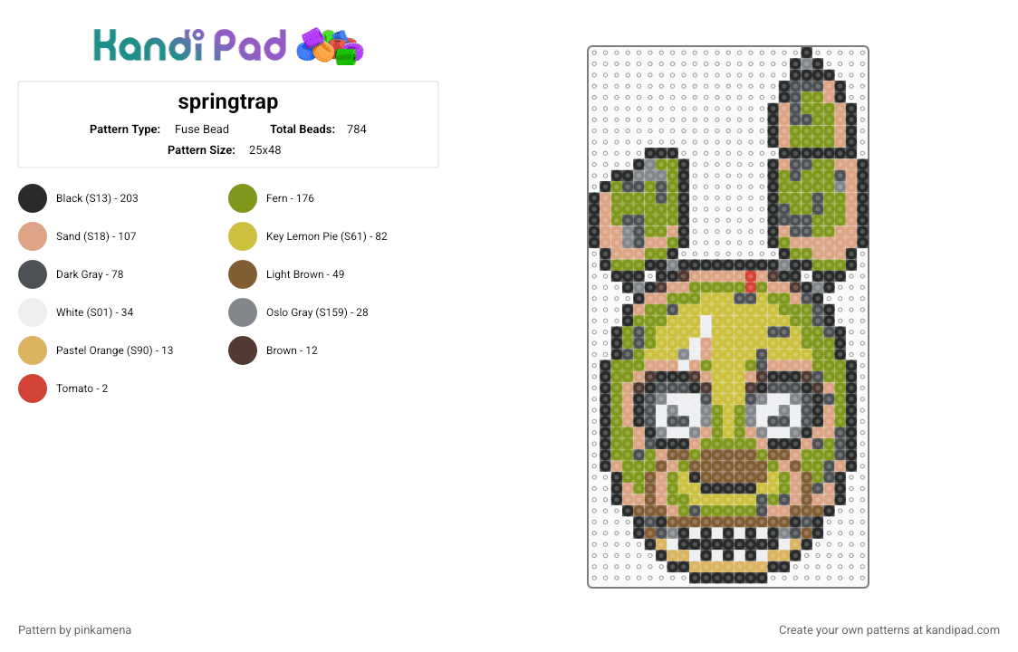 springtrap - Fuse Bead Pattern by pinkamena on Kandi Pad - yellow,gold,gray,beige,fnaf,five nights at freddys,spring trap,william afton,purple guy,video game,horror