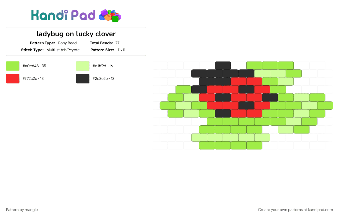 ladybug on lucky clover - Pony Bead Pattern by mangle on Kandi Pad - animal, bug, charm, charms, cute, flower, green, nature
