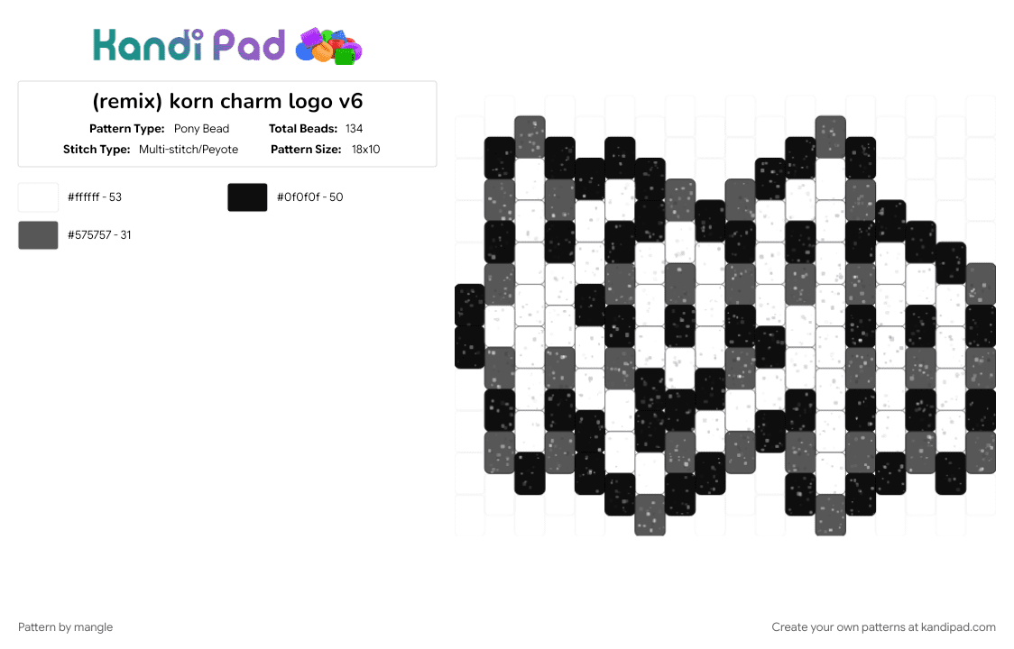 korn charm logo v7 - Pony Bead Pattern by mangle on Kandi Pad - 2000s, edgy, gray, keychain accessory, nu metal music, numetal band, rock, scene emo, scenemo, white