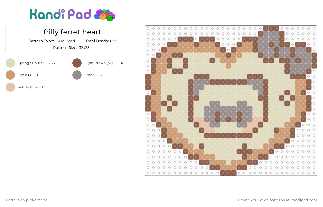 frilly ferret heart - Fuse Bead Pattern by pinkamena on Kandi Pad - beige,cute,kawaii,animal,love,bow