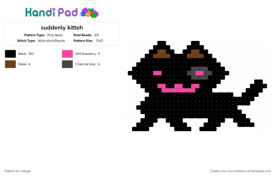 suddenly kitteh - Pony Bead Pattern by mangle on Kandi Pad - animal animals, black, brown, cute kawaii, kitten, kitty cat, pink
