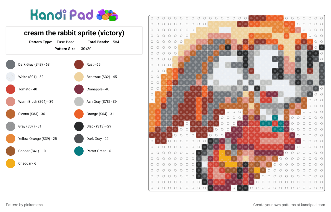cream the rabbit sprite (victory) - Fuse Bead Pattern by pinkamena on Kandi Pad - red,beige,gray,cute,kawaii,furry,animal,video game,sonic the hedgehog,bunny,sega