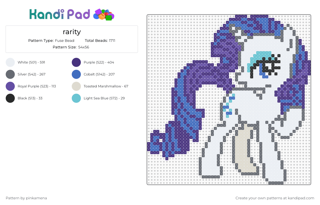 rarity - Fuse Bead Pattern by pinkamena on Kandi Pad - purple,gray,blue,mlp,my little pony