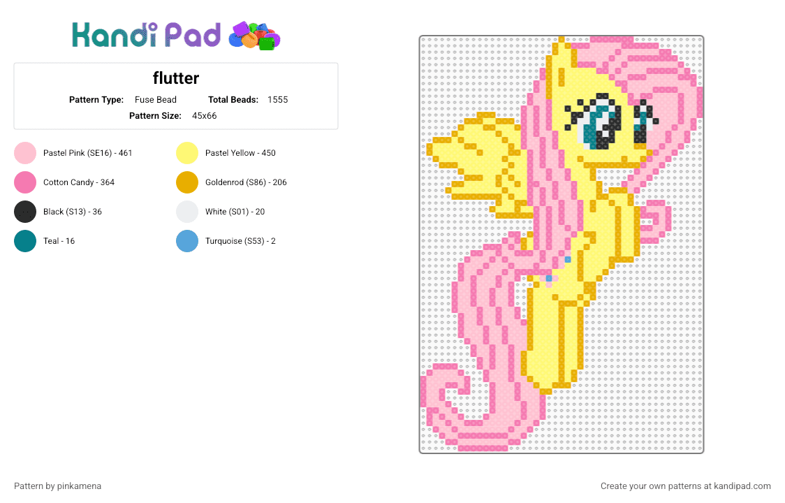 flutter - Fuse Bead Pattern by pinkamena on Kandi Pad - pink,yellow,fluttershy,shy,mlp,my little pony