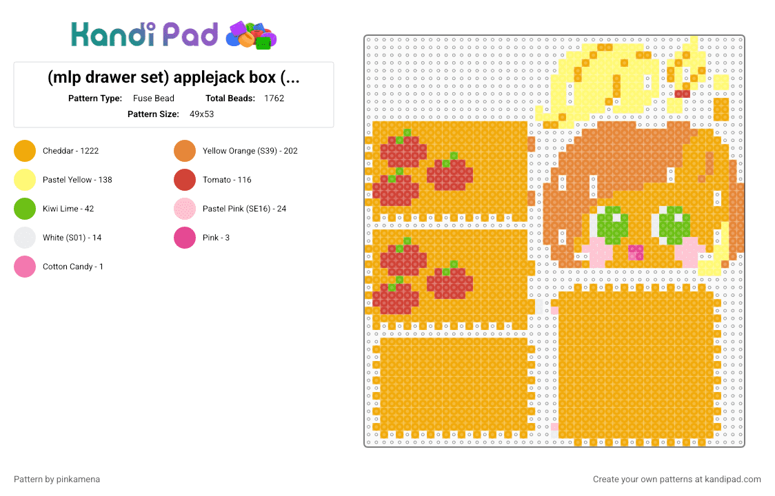 (mlp drawer set) applejack box (check desc for assembly) - Fuse Bead Pattern by mangle on Kandi Pad - 3d, apple jack, chest, cute, decor, decoration, kawaii, my little pony, orange