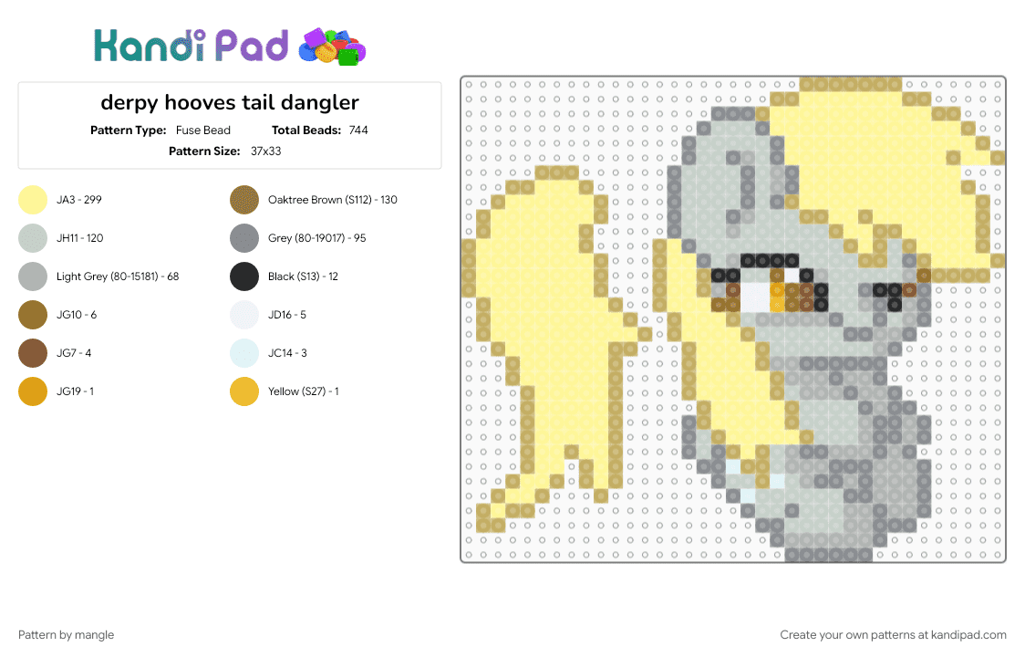 derpy hooves tail dangler - Fuse Bead Pattern by mangle on Kandi Pad - 2010s, animal animals, beige, cute kawaii, dangle, horse cartoon, keychain, mlp, my little pony, yellow
