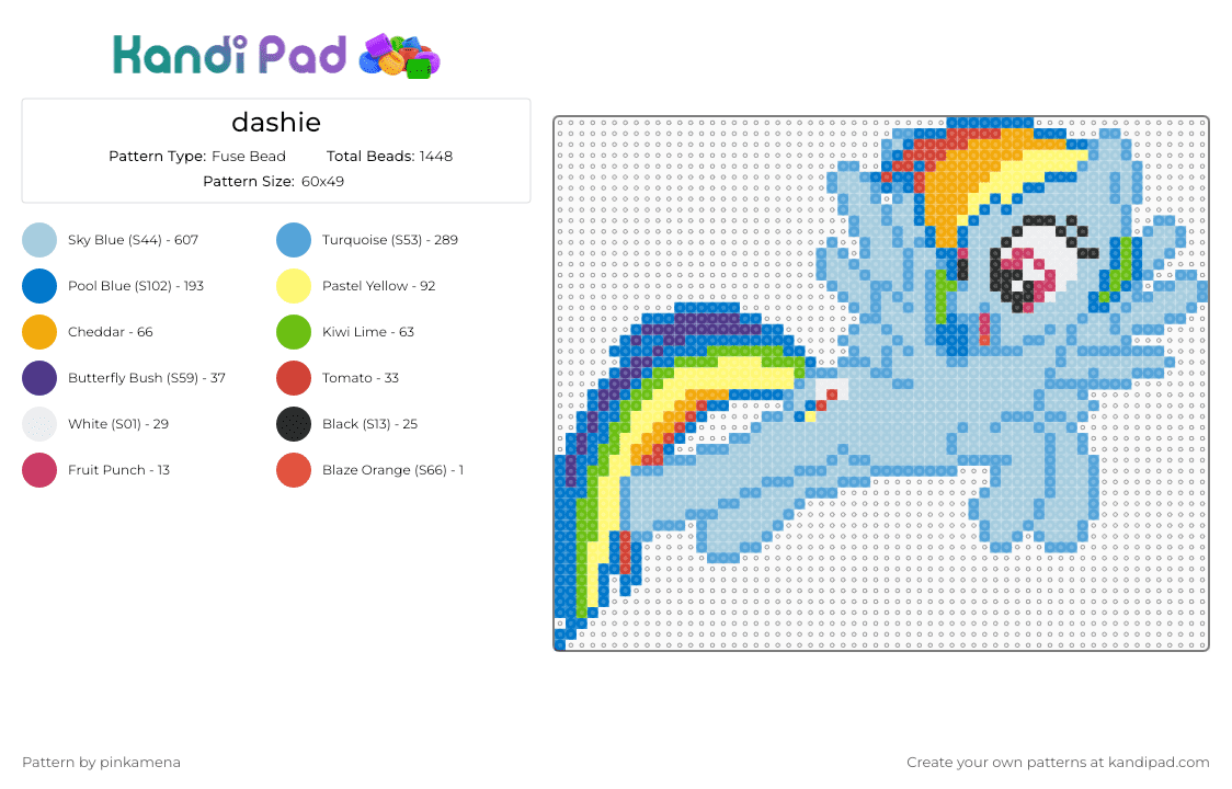dashie - Fuse Bead Pattern by pinkamena on Kandi Pad - blue,light blue,rainbow dash,mlp,my little pony