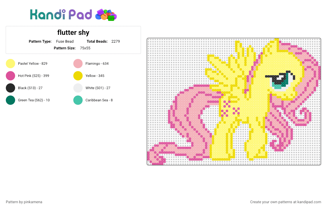 flutter shy - Fuse Bead Pattern by rainbowhash on Kandi Pad - animal, beige, cartoon, fluttershy, mlp, my little pony, yellow