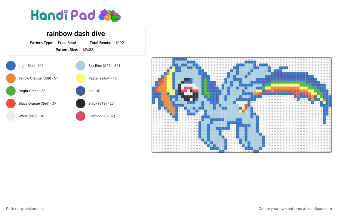 rainbow dash dive - Fuse Bead Pattern by pinkamena on Kandi Pad - blue,light blue,cute,cartoon,mlp,my little pony,horse,pegasus,animal