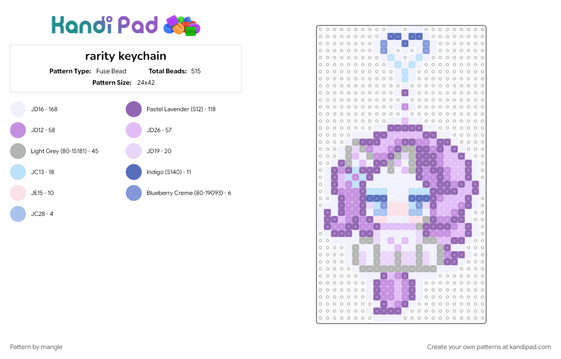 rarity keychain - Fuse Bead Pattern by mangle on Kandi Pad - animal animals, cartoon, charm, cute kawaii, decora, mlp my little pony, pink, scene, scenemo