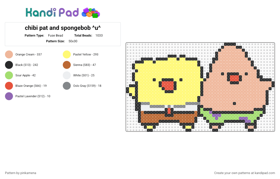 chibi pat and spongebob ^u^ - Fuse Bead Pattern by rainbowhash on Kandi Pad - beige,yellow,cartoons,cartoon,animal,2000s,sea creature,cute,kawaii,patrick star