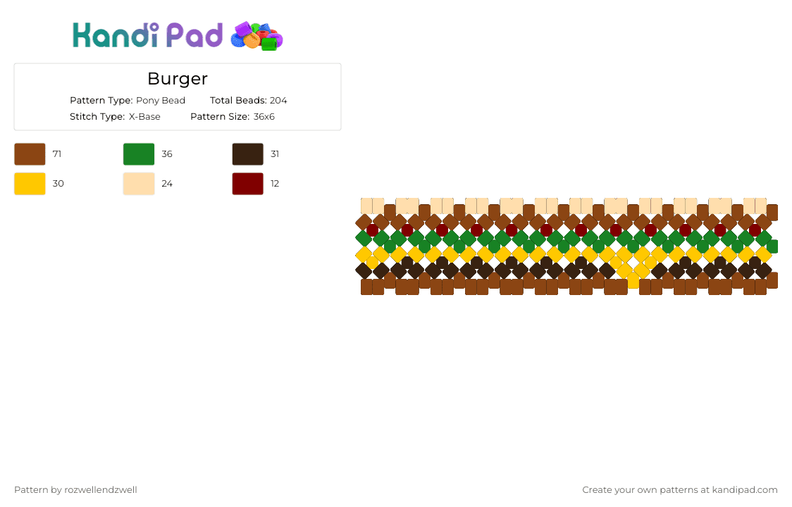 Burger - Pony Bead Pattern by rozwellendzwell on Kandi Pad - 