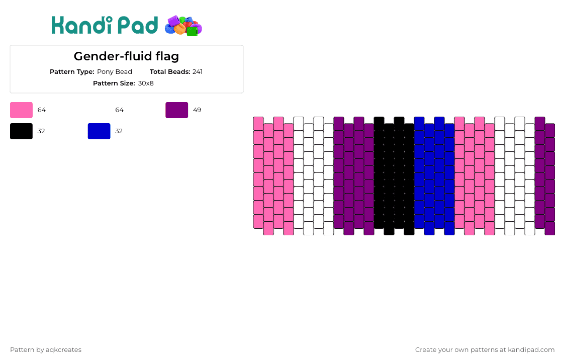 Gender-fluid flag - Pony Bead Pattern by aqkcreates on Kandi Pad - gender fluid,pride,vertical,stripes,cuff,community,pink