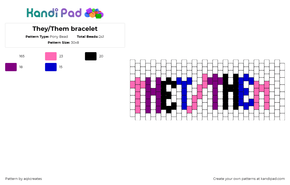 They/Them bracelet - Pony Bead Pattern by aqkcreates on Kandi Pad - they,them,pronouns,pride,text,cuff,pink,white