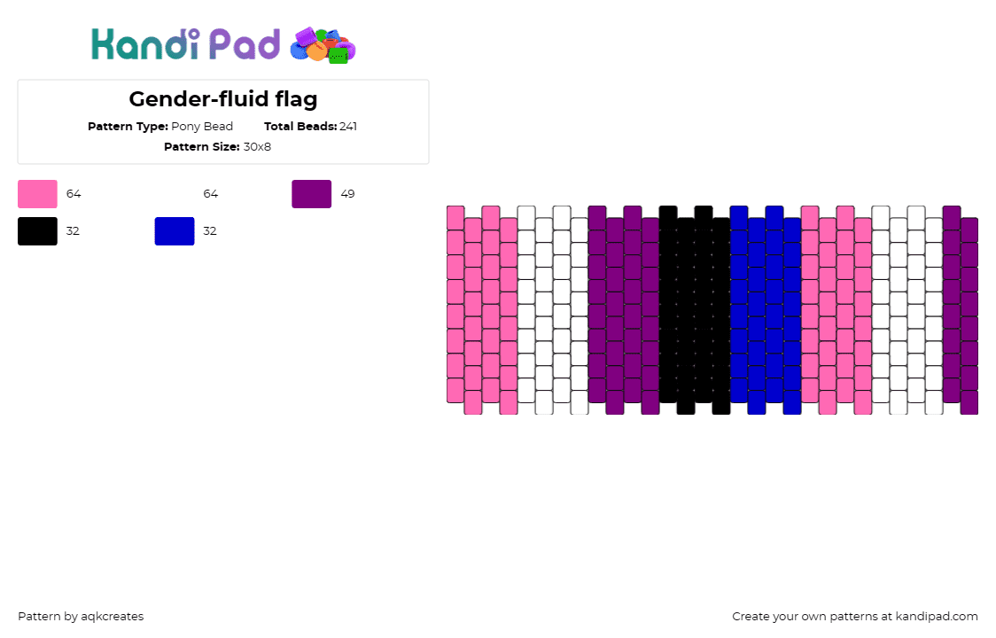 Gender-fluid flag - Pony Bead Pattern by aqkcreates on Kandi Pad - gender fluid,pride,vertical,stripes,cuff,community,pink