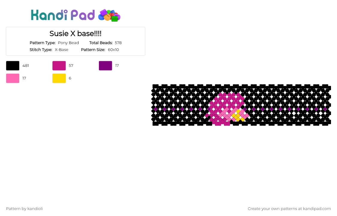 Susie X base!!!! - Pony Bead Pattern by kandioli on Kandi Pad - black, pink