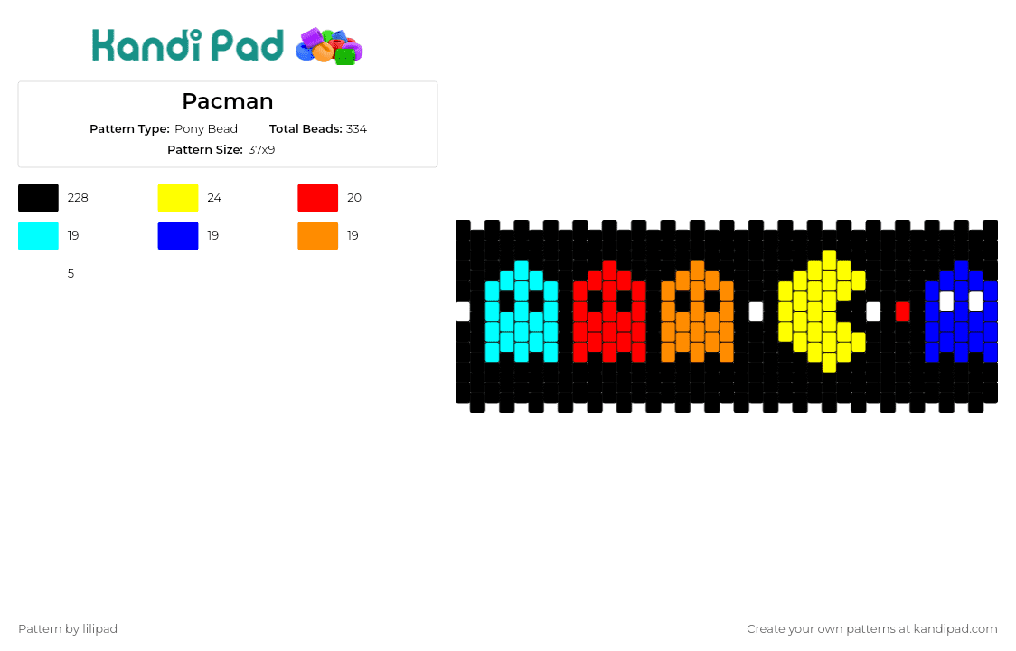 Pacman - Pony Bead Pattern by lilipad on Kandi Pad - pacman,namco,arcade,ghosts,classic,nostalgia,characters,cuff