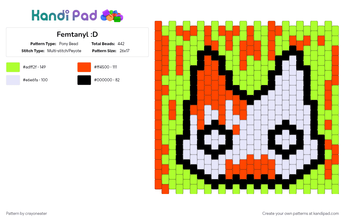 Femtanyl :D - Pony Bead Pattern by crayoneater on Kandi Pad - green, red