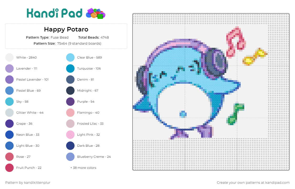 Happy Potaro - Fuse Bead Pattern by kandikittenplur on Kandi Pad - porter robinson,dj,music,potaro,happy,cute