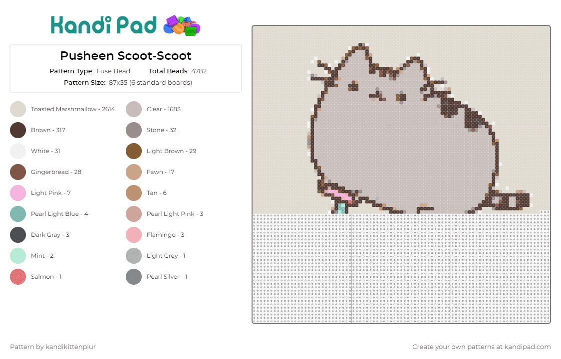 Pusheen Scoot-Scoot - Fuse Bead Pattern by kandikittenplur on Kandi Pad - pusheen,cats,scooter,animation