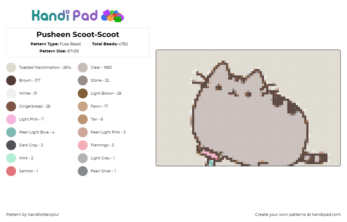 Pusheen Scoot-Scoot - Fuse Bead Pattern by kandikittenplur on Kandi Pad - pusheen,cats,scooter,animation