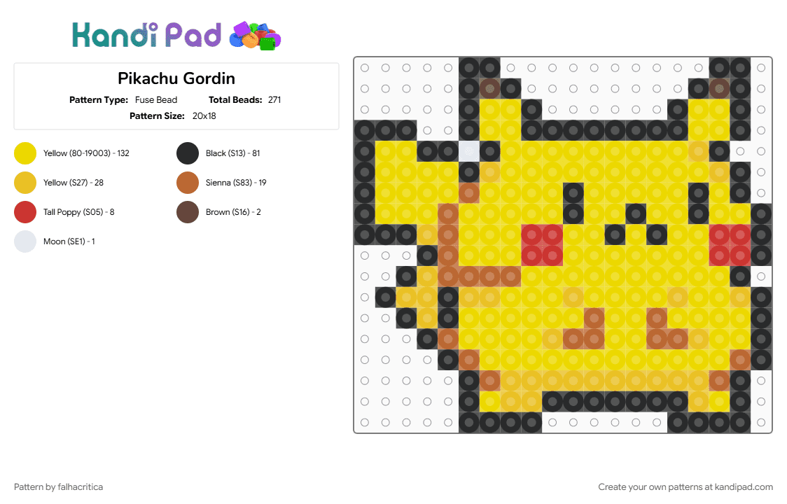 Pikachu Gordin - Fuse Bead Pattern by falhacritica on Kandi Pad - yellow
