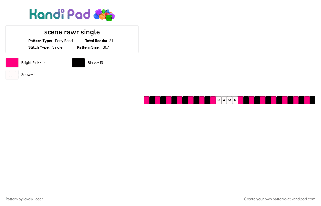 scene rawr single - Pony Bead Pattern by lovely_loser on Kandi Pad - pink