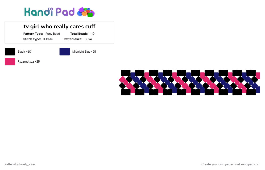 tv girl who really cares cuff - Pony Bead Pattern by lovely_loser on Kandi Pad - pink, purple