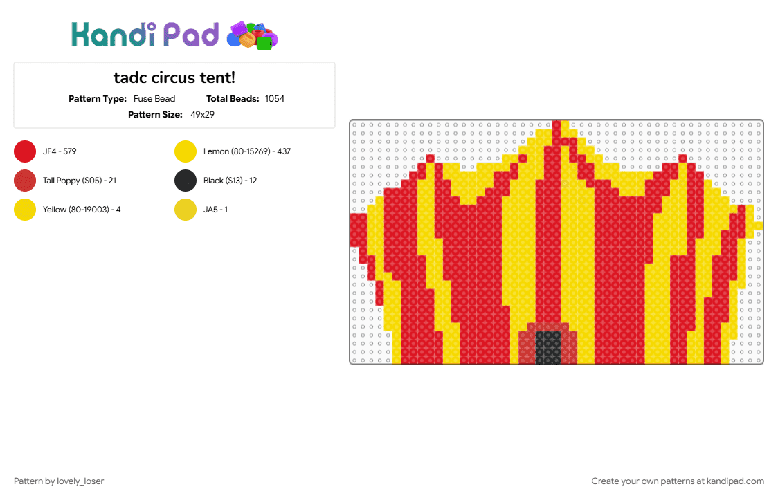 tadc circus tent! - Fuse Bead Pattern by lovely_loser on Kandi Pad - amazing digital circus, circus, cotdcircuses, red, yellow