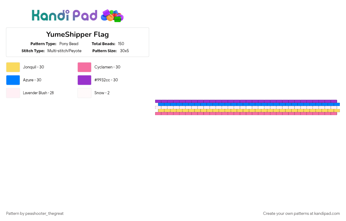 YumeShipper Flag - Pony Bead Pattern by vent_slop on Kandi Pad - blue, character, flag, pink, pretty, purple, yellow, yumeship