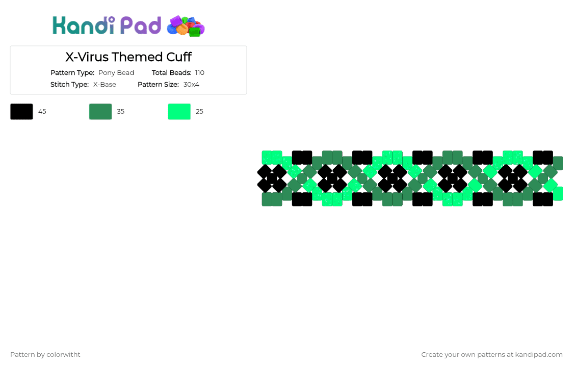 X-Virus Themed Cuff - Pony Bead Pattern by colorwitht on Kandi Pad - teal,green