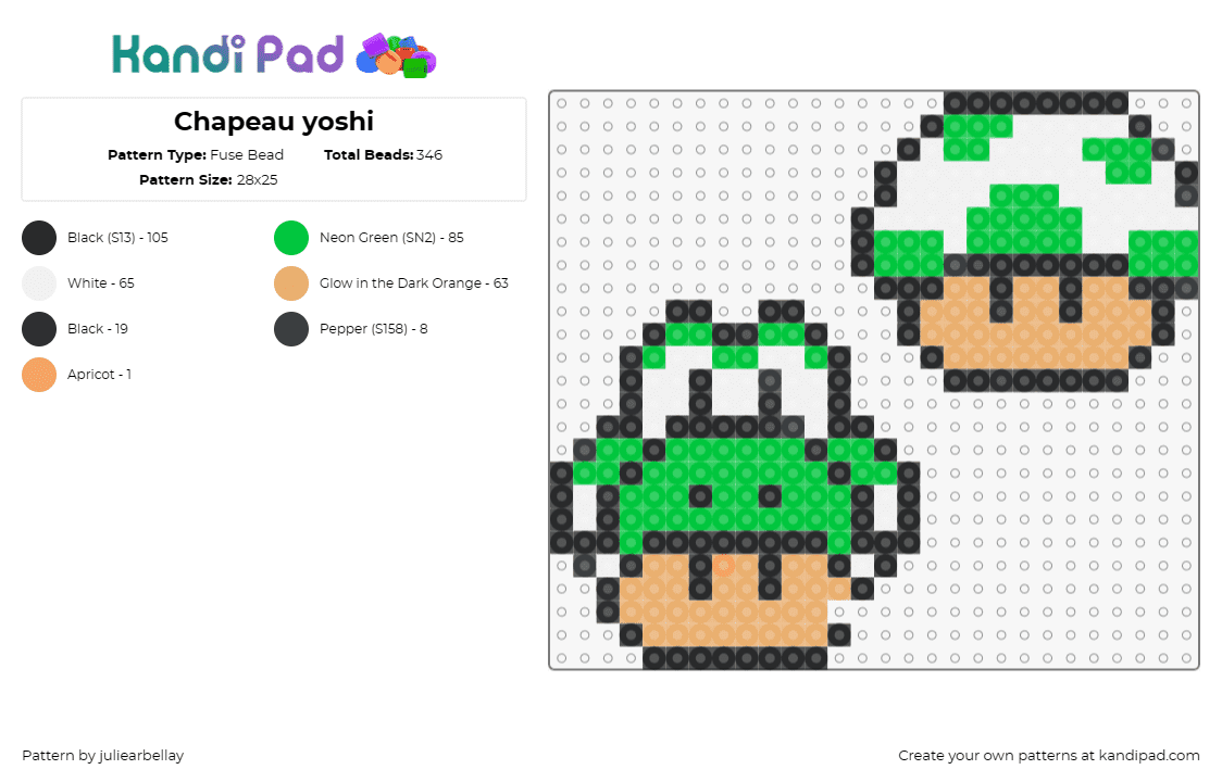 Chapeau yoshi - Fuse Bead Pattern by juliearbellay on Kandi Pad - yoshi,mario,nintendo,mushroom,costume,cute,character,video game,green,beige,whit